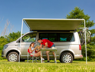 Fiamma F35 Pro, šedá, modrá plachta 273 x 225